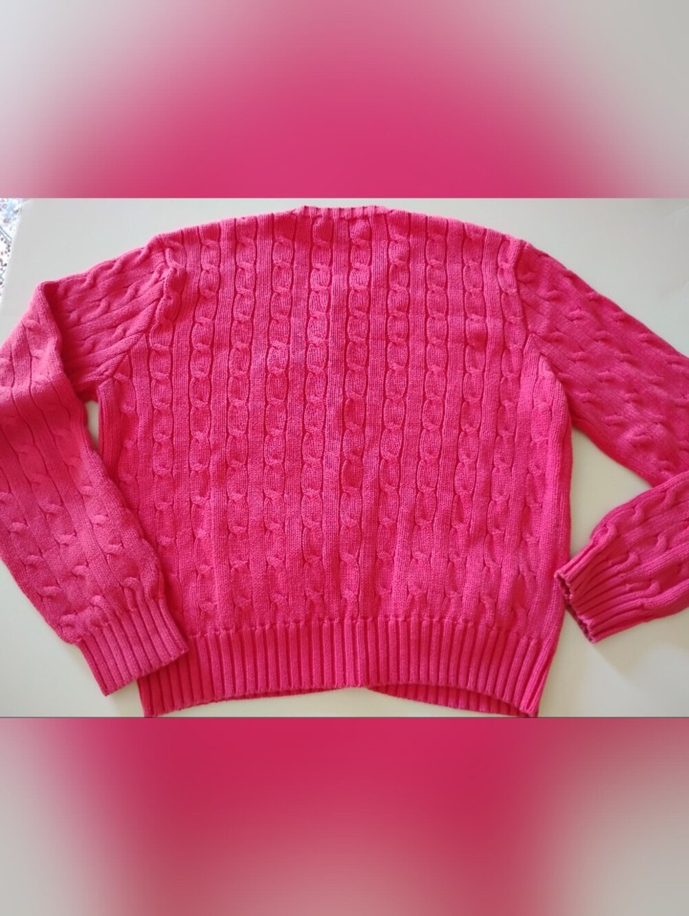 Ralph Lauren Cotton Cable Knit Cardigan Sweater Pink Pockets Classic Colorful Lg - Picture 5 of 8